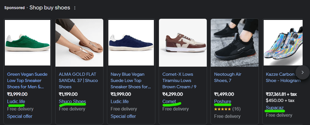 Google product comparison feature in shopping inventory