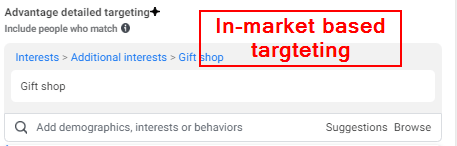 An image showing in market or interest based targeting in facebook ads