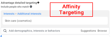 An image showing affinity targeting in facebook ads