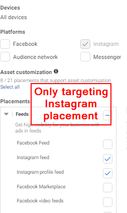 Only instagram placement targeting in Facebook ads
