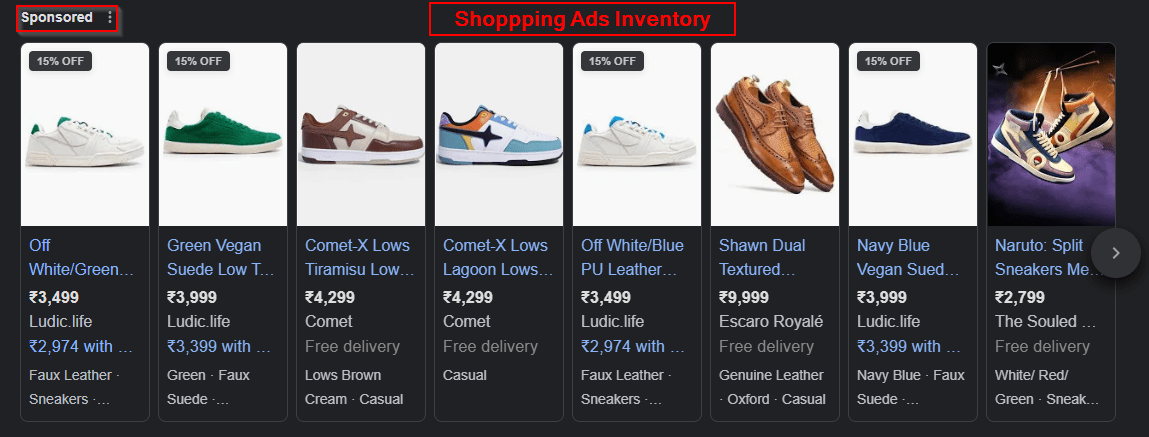 Google shopping ads inventory example